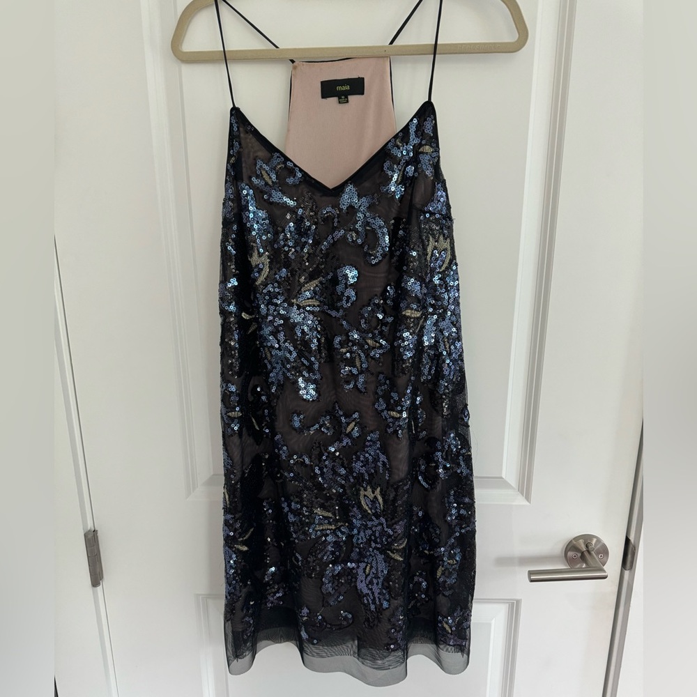 Maia Party Dress in navy and black sequince SIZE 10